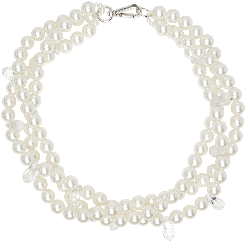 Simone Rocha White Chunky Twisted Pearl & Crystal Necklace