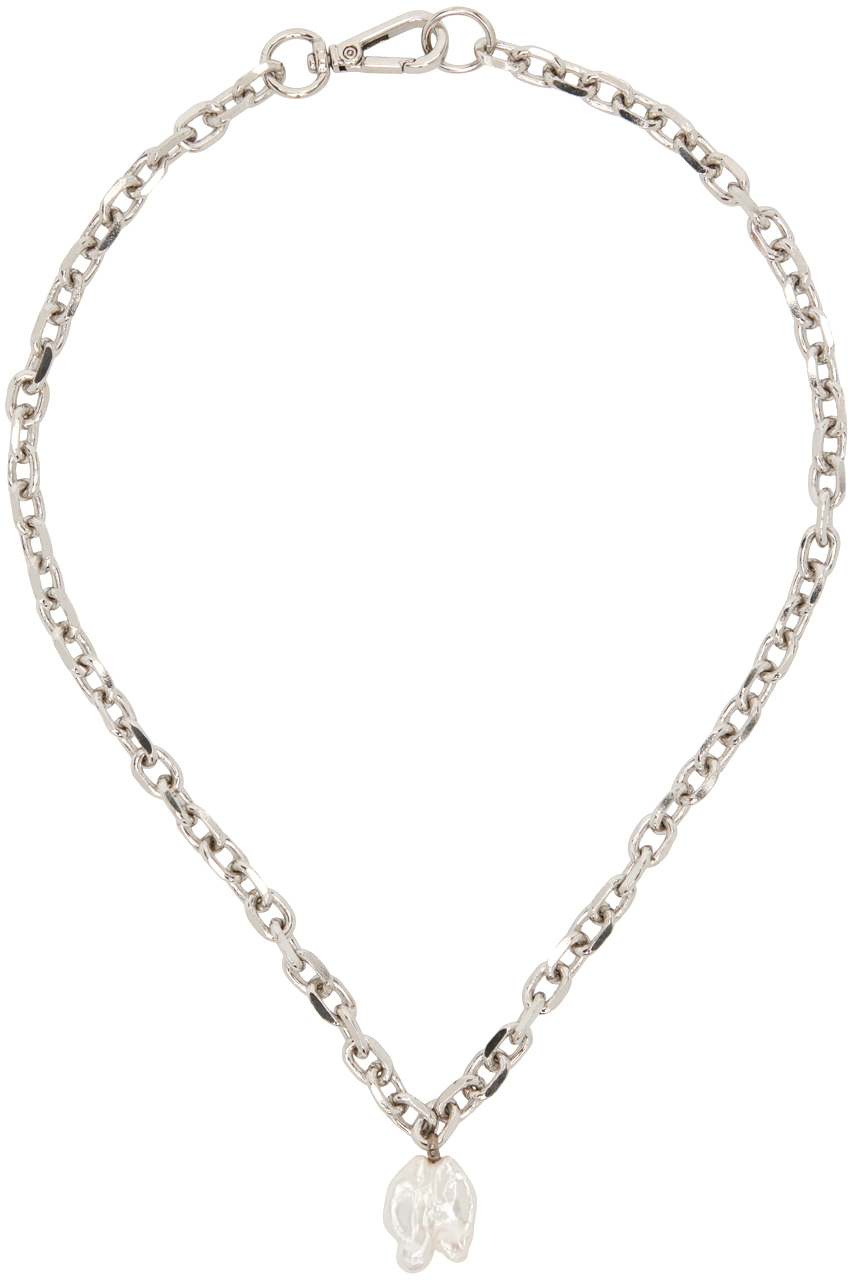 Simone Rocha SSENSE Exclusive Silver Pearl Wing Necklace
