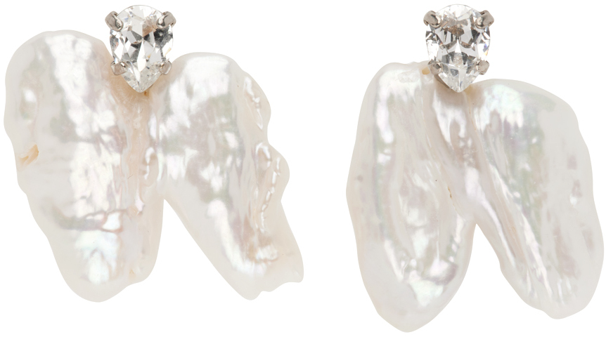 SSENSE EXCLUSIVE White Pearl Winged Earrings Ssense Uomo Accessori Gioielli Orecchini 