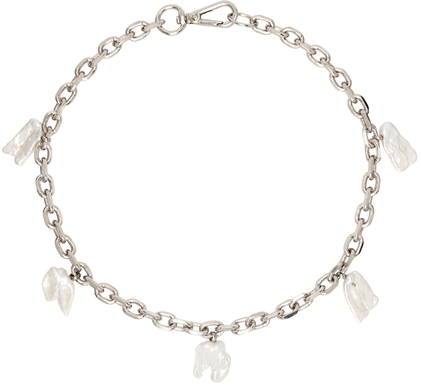 Simone Rocha SSENSE Exclusive Silver Pearl Winged Necklace