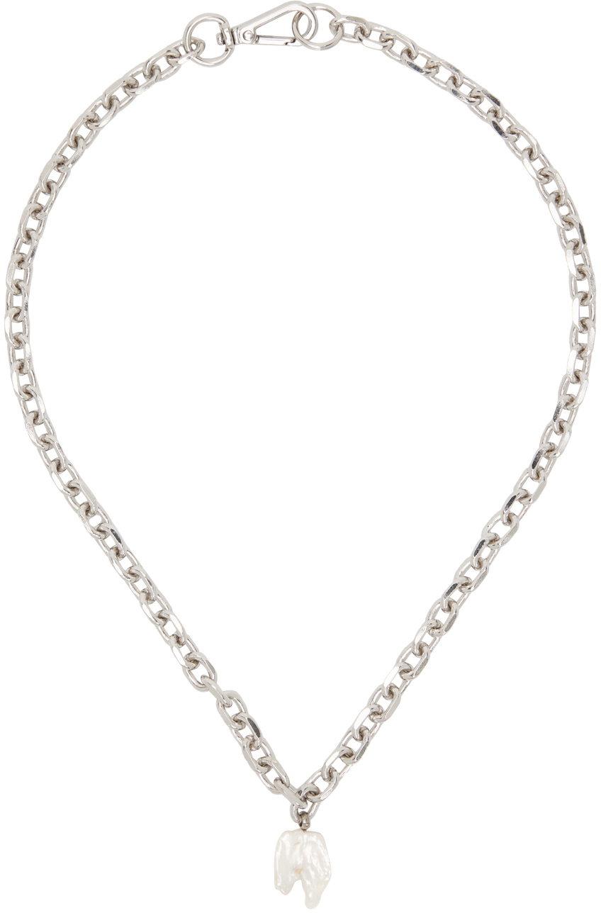Simone Rocha SSENSE Exclusive Silver Pearl Wing Necklace