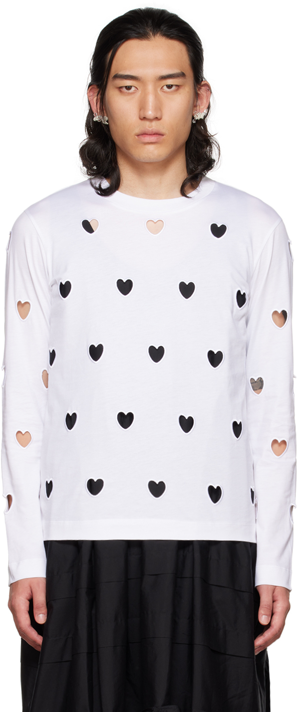 Simone Rocha SSENSE Exclusive White Heart Cutout Long Sleeve T-Shirt