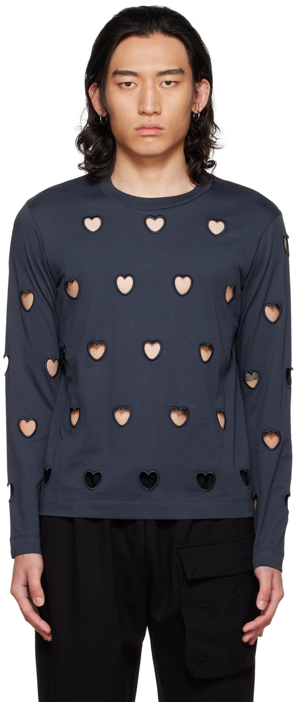 Simone Rocha SSENSE Exclusive Navy Heart Cutout Long Sleeve T-Shirt
