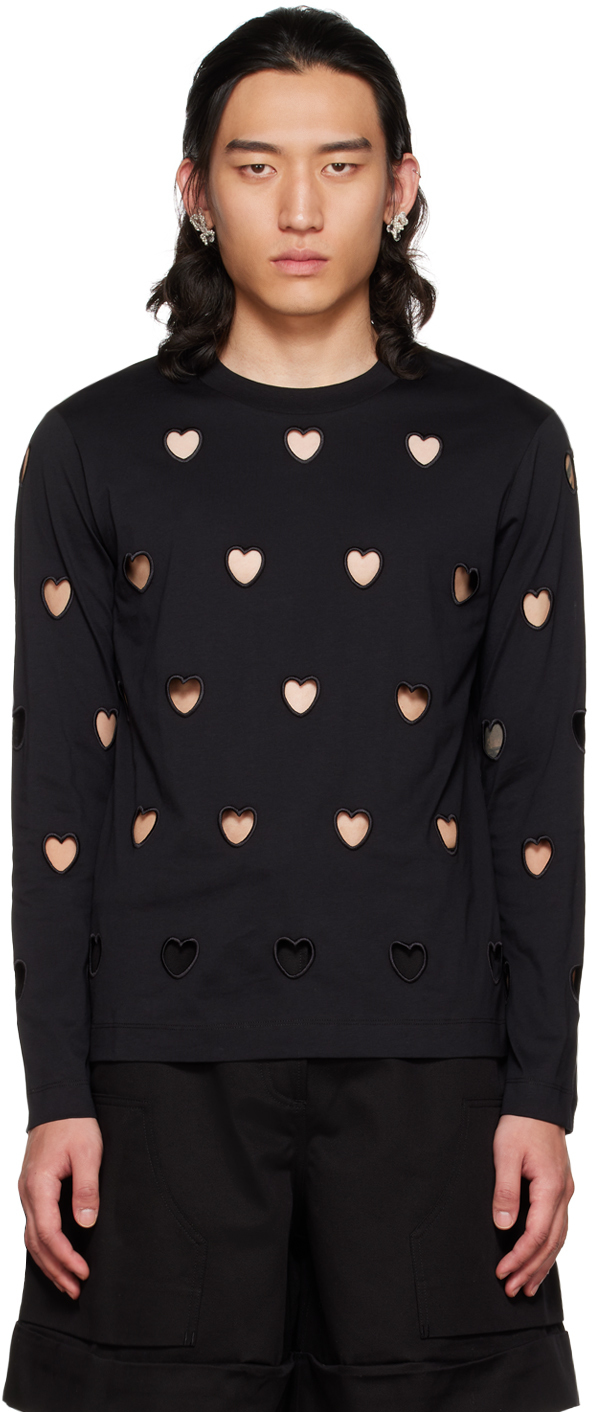 Simone Rocha SSENSE Exclusive Black Heart Cutout Long Sleeve T-Shirt