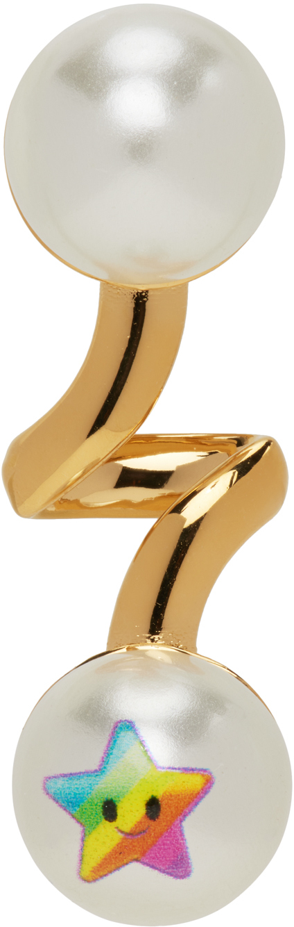 Safsafu Gold & White Kawaii Rainbow Earring In Gold/white