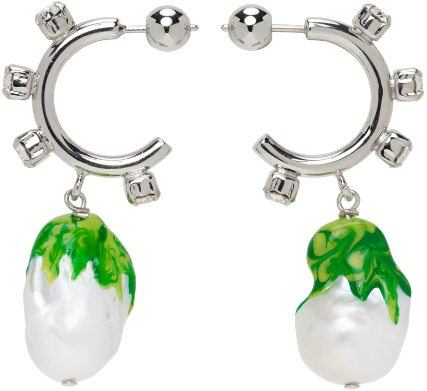 Safsafu Silver & Green Jelly Melted Earrings In Silver/ Green