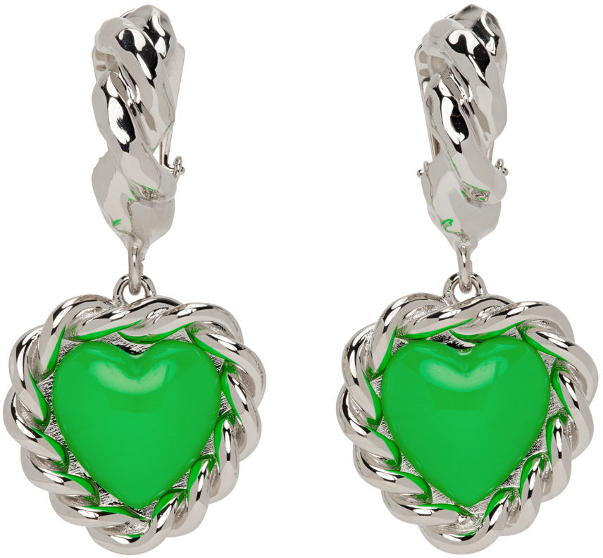 Safsafu Silver & Green Limelight Neon Clip-on Earrings In Greem