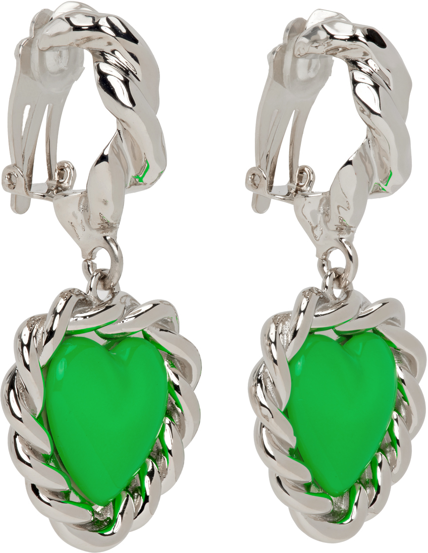 SAFSAFU SILVER & GREEN LIMELIGHT NEON CLIP-ON EARRINGS 