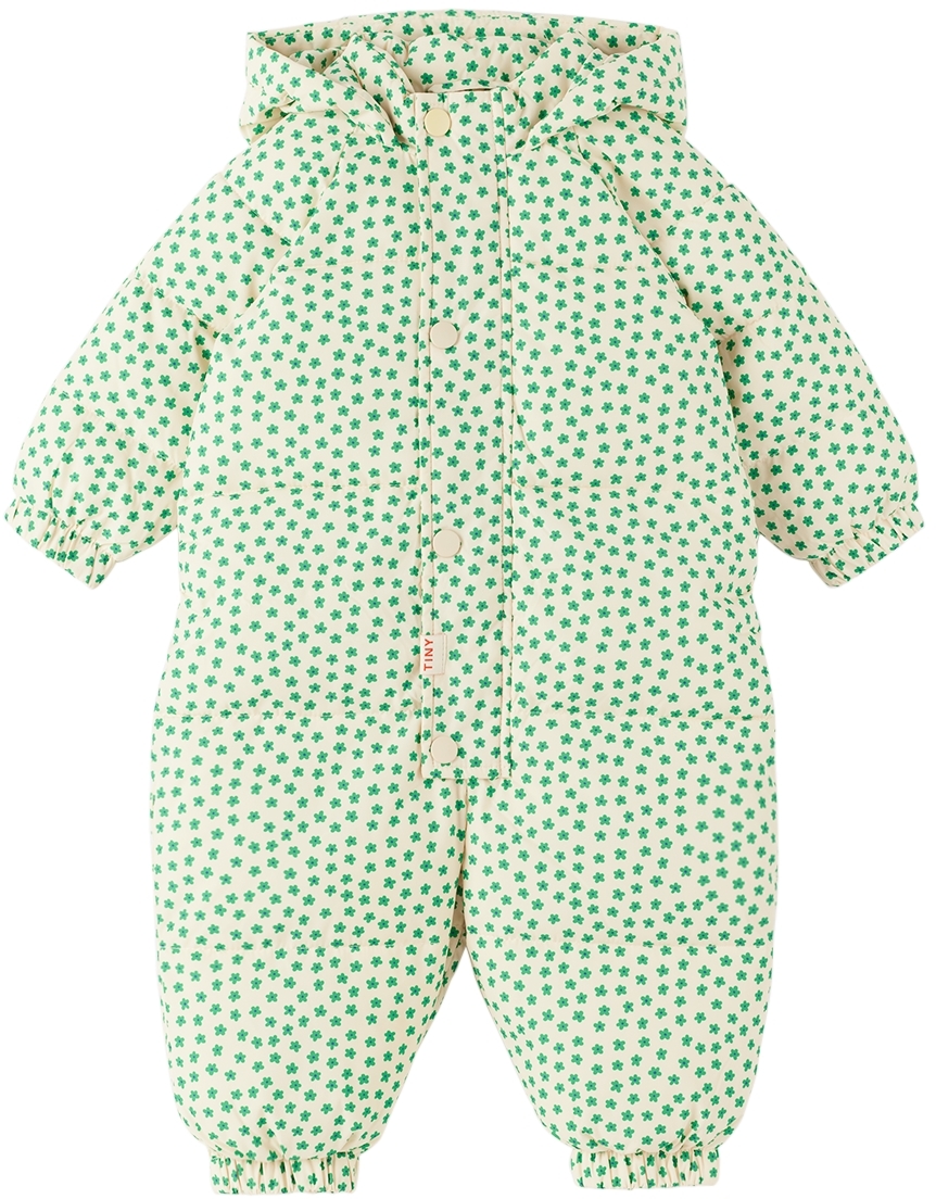 Tinycottons Baby Off-white Flowers Snowsuit In Green