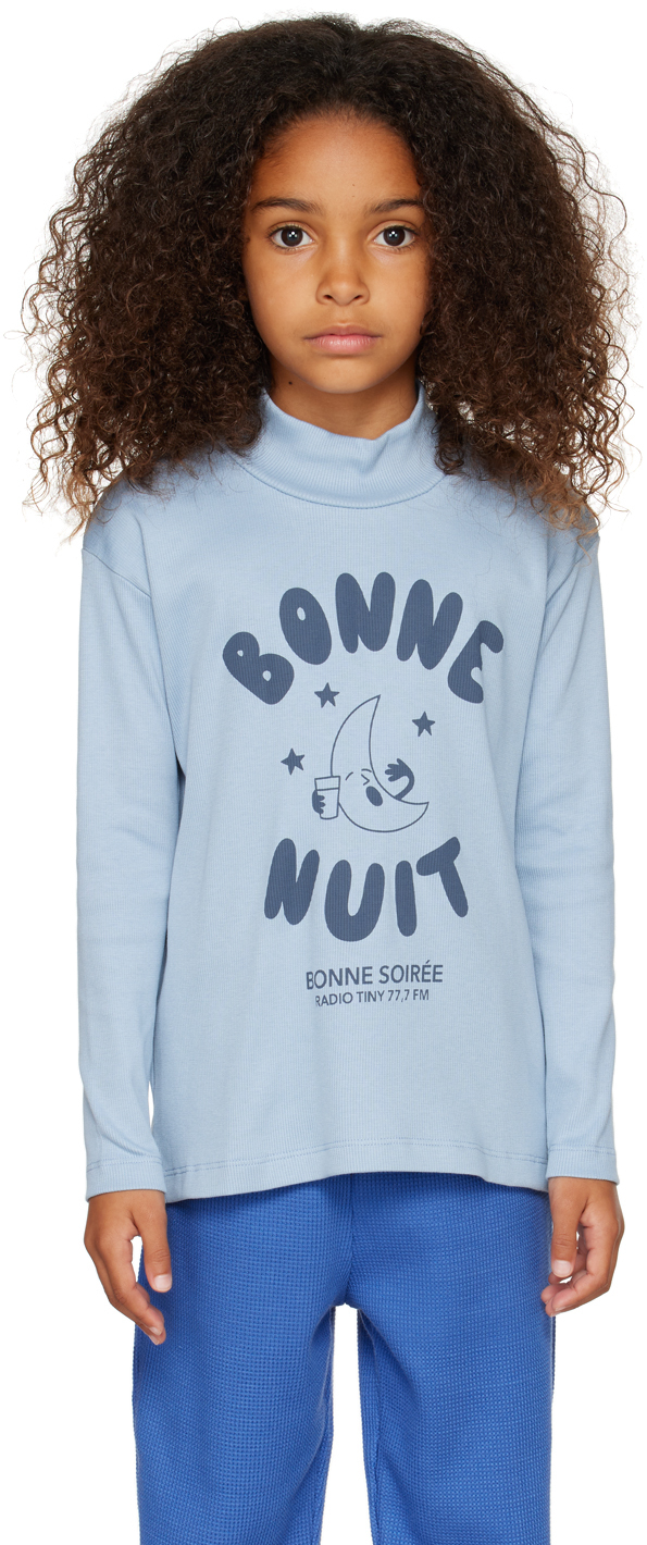 Tinycottons Kids Blue 'bonne Nuit' T-shirt In Grey/asphalt K42