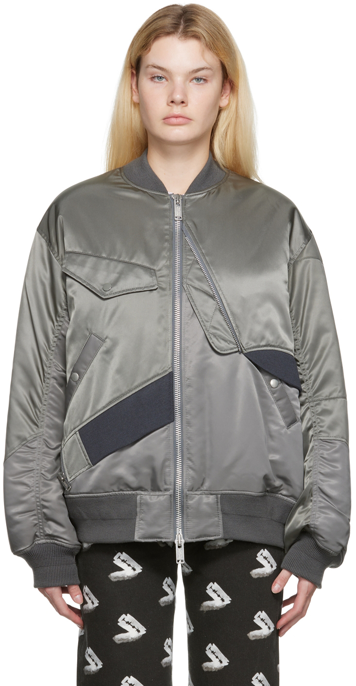 Gray Paneled Bomber Jacket