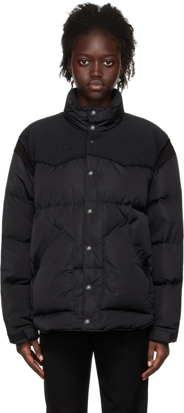 Black Paneled Faux-Fur Down Jacket