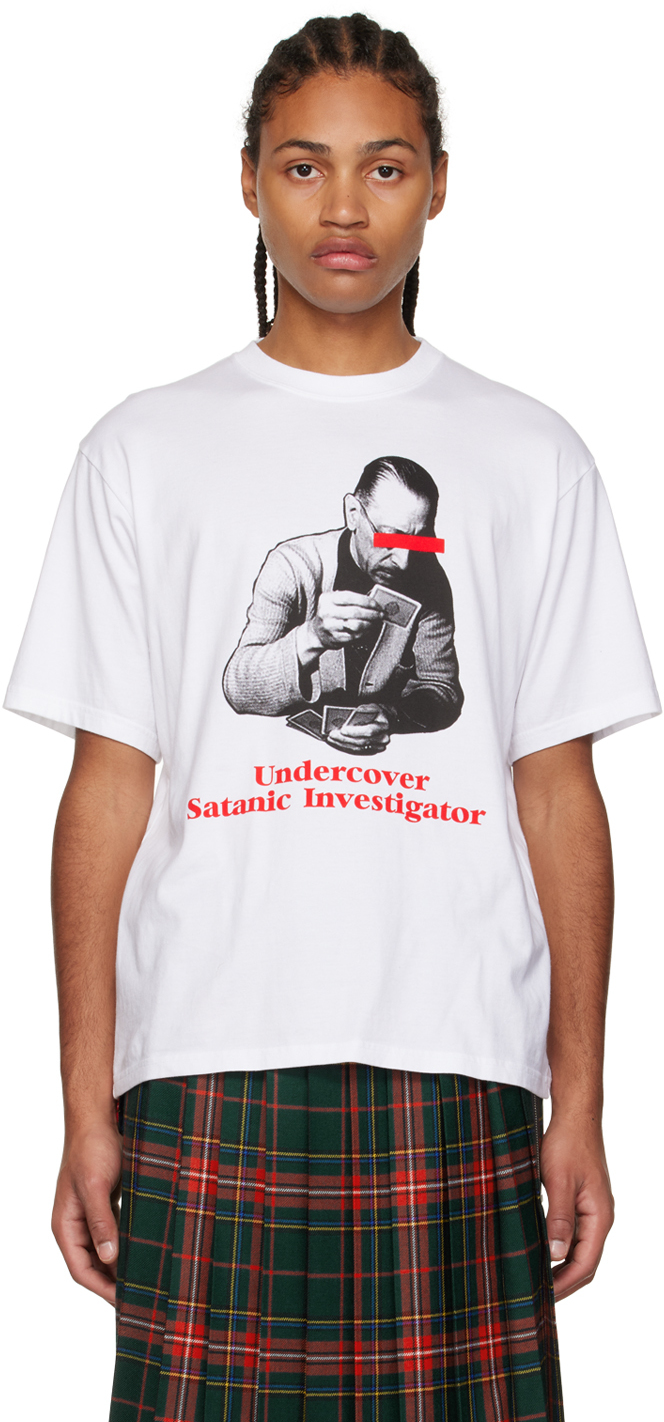 Undercover: White Flocked T-Shirt | SSENSE Canada