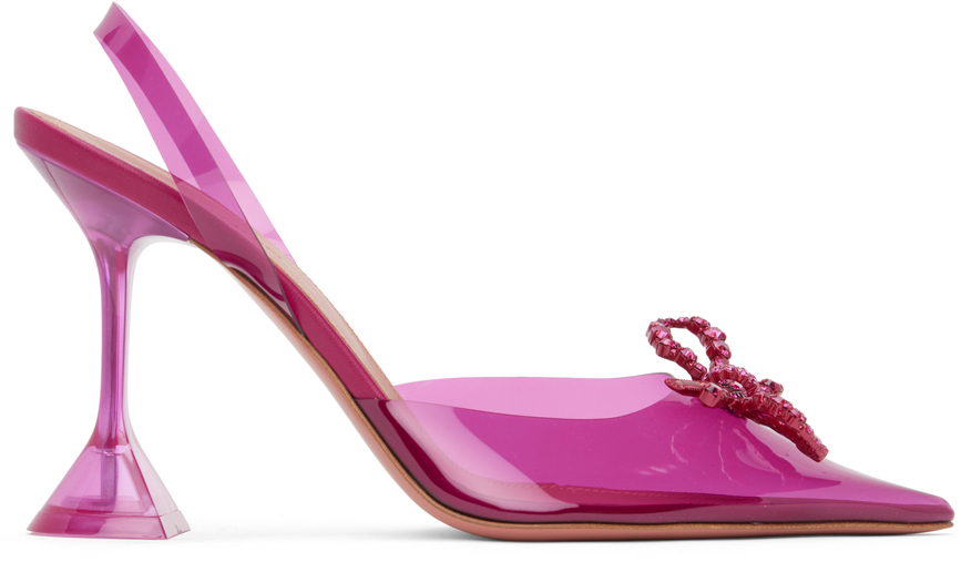 Amina Muaddi: Pink Rosie Glass Sling Heels | SSENSE