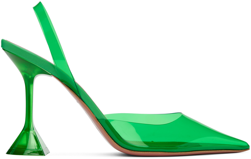 Amina Muaddi: Green Holli Glass Sling Heels | SSENSE