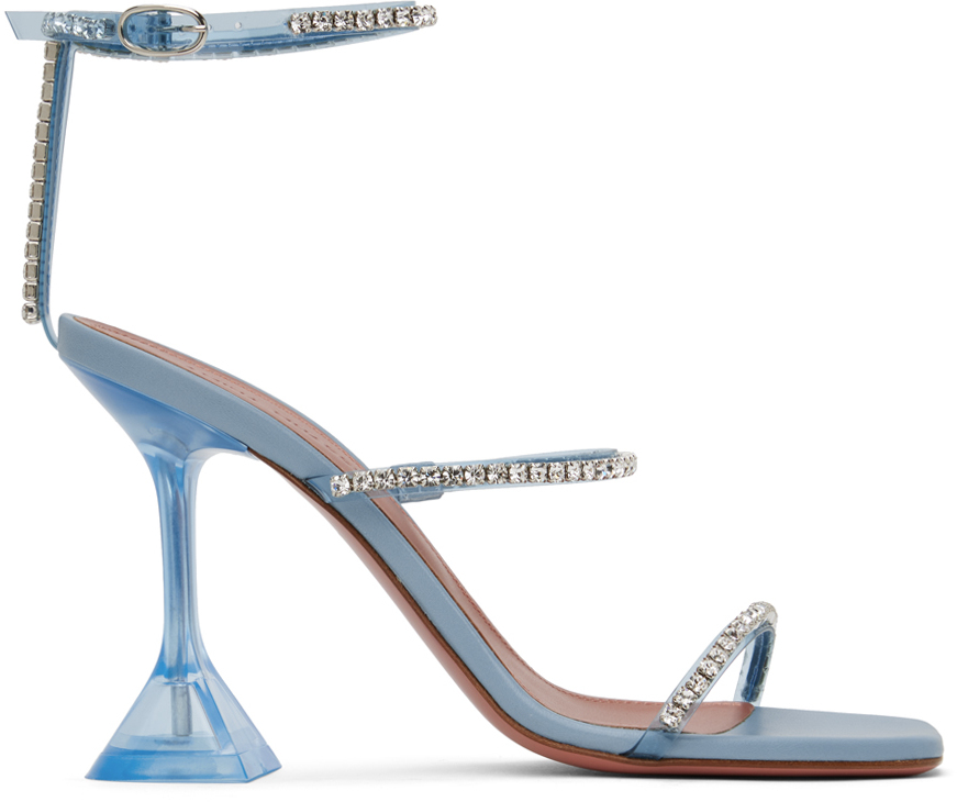 Amina Muaddi Blue Gilda Glass Heeled Sandals