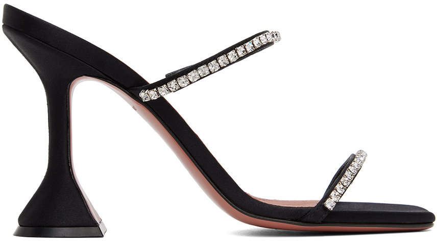 Amina Muaddi: Black Gilda Heeled Sandals | SSENSE