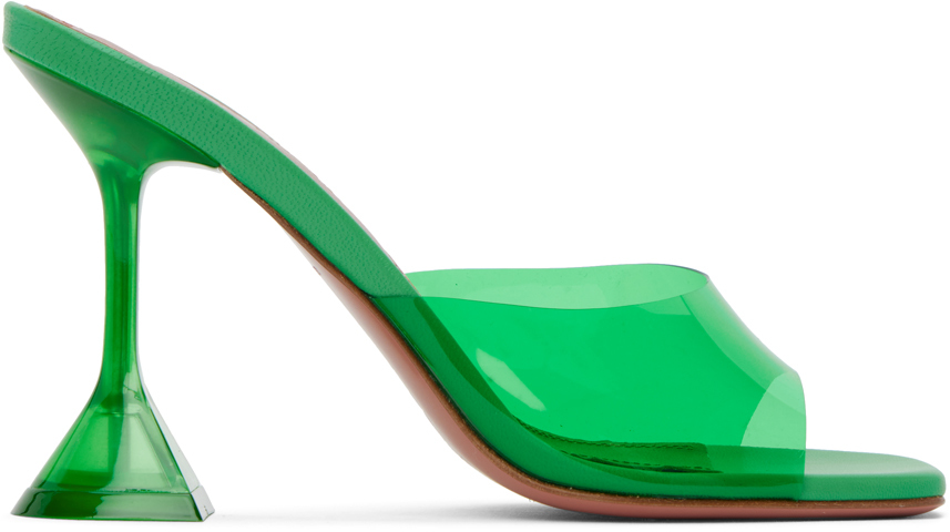 Shop Amina Muaddi Green Lupita Heeled Sandals In Emerald Green