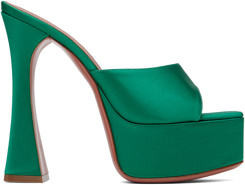 Amina Muaddi Green Dalida Heeled Sandals In Emerald