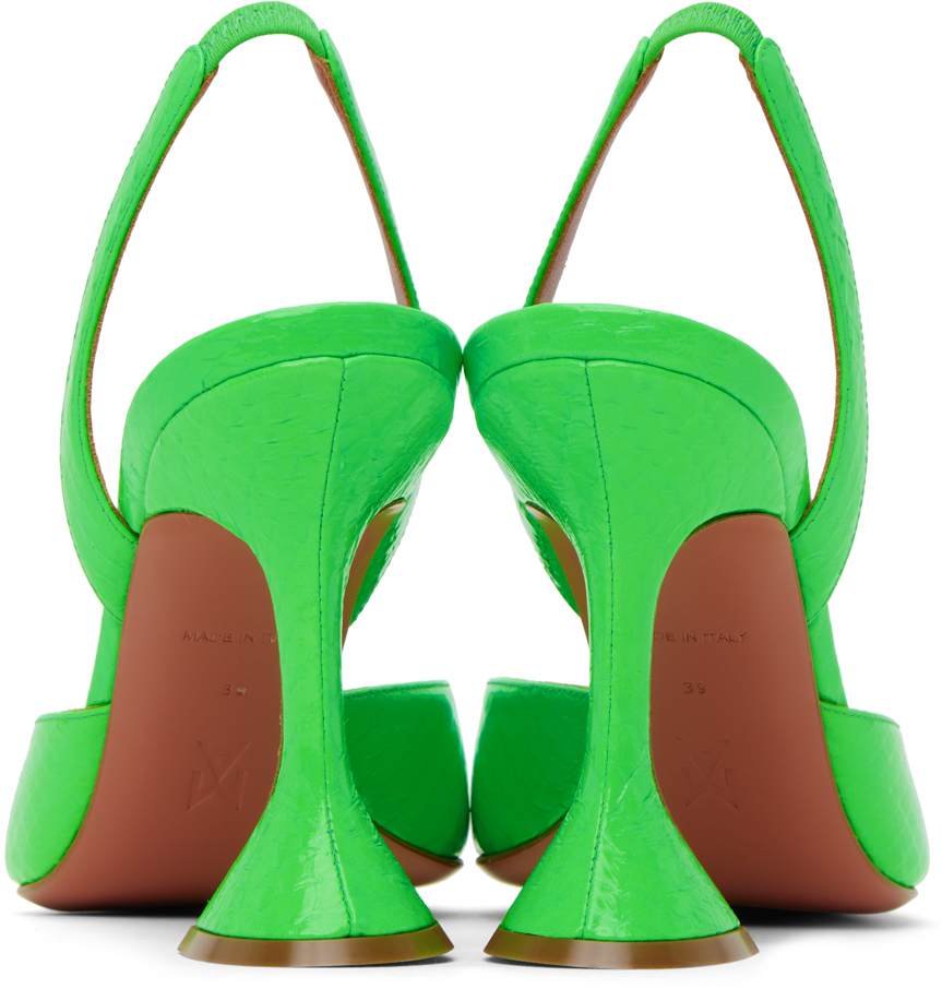Amina Muaddi Green Holli Sling Heels In Fluo Green