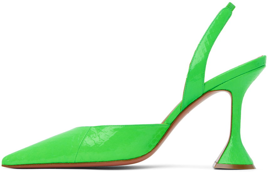 Amina Muaddi Green Holli Sling Heels In Fluo Green