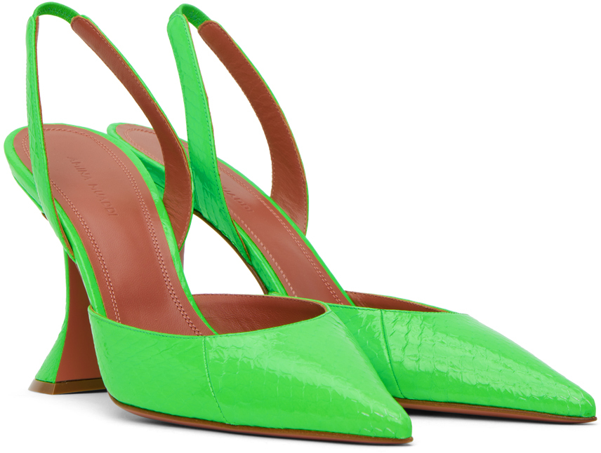 Amina Muaddi Green Holli Sling Heels In Fluo Green