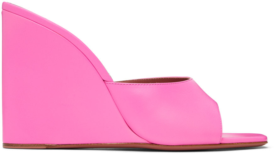 Shop Amina Muaddi Pink Lupita Wedge Heeled Sandals In Fluo Pink