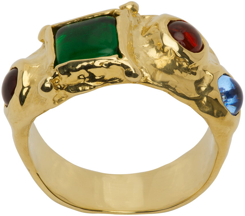 Mondo Mondo Gold & Green Suede Ring | Smart Closet