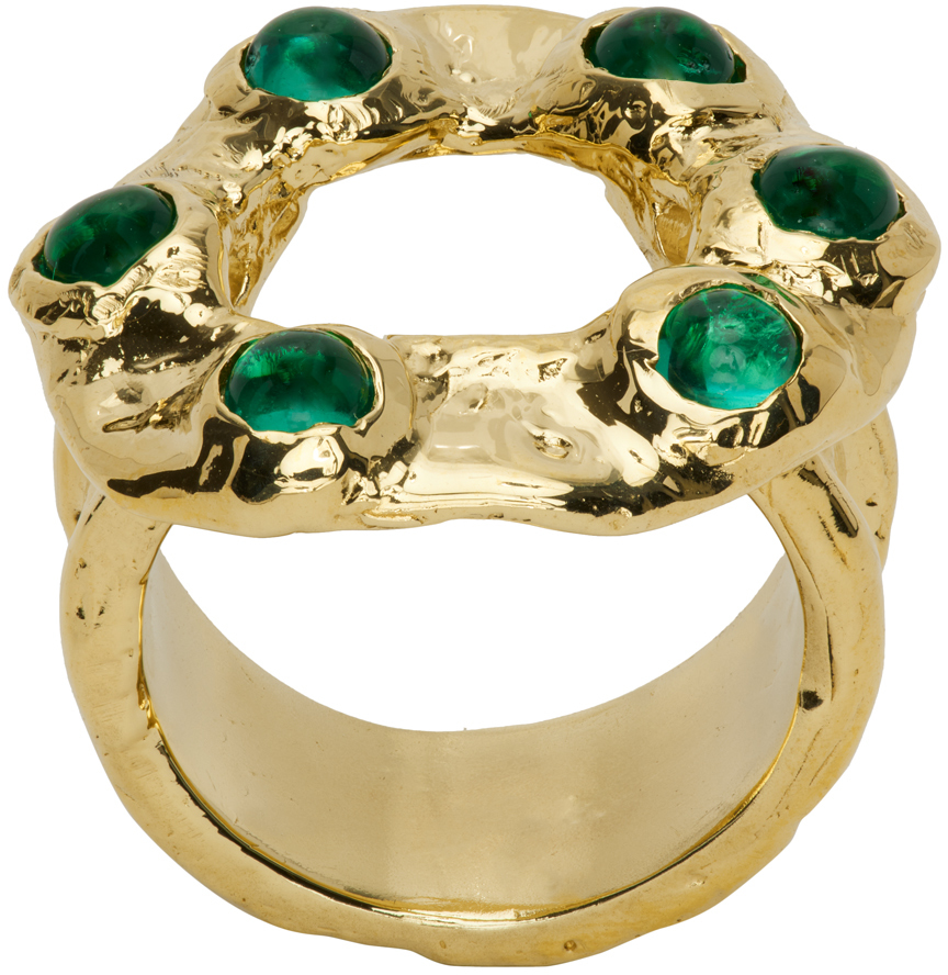 Gold & Green Halo Ring