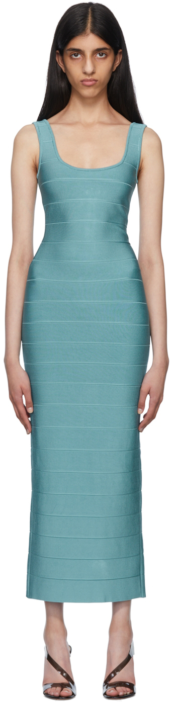 Herve Leger Blue Recycled Rayon Midi Dress In Seafoam 333