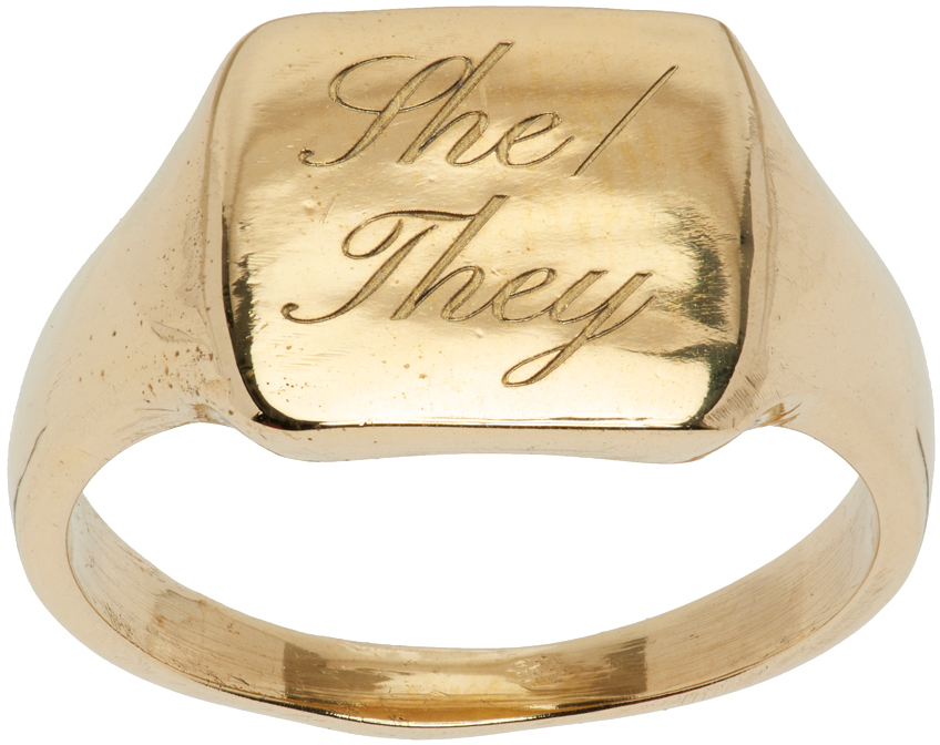 Tanner Fletcher Gold 'She/They' Pronoun Ring