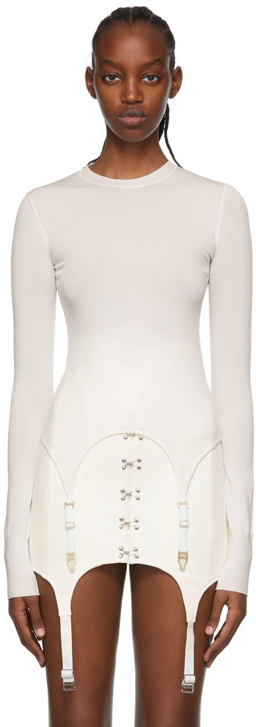 Dion Lee White Viscose Long Sleeve T-shirt In Ivory