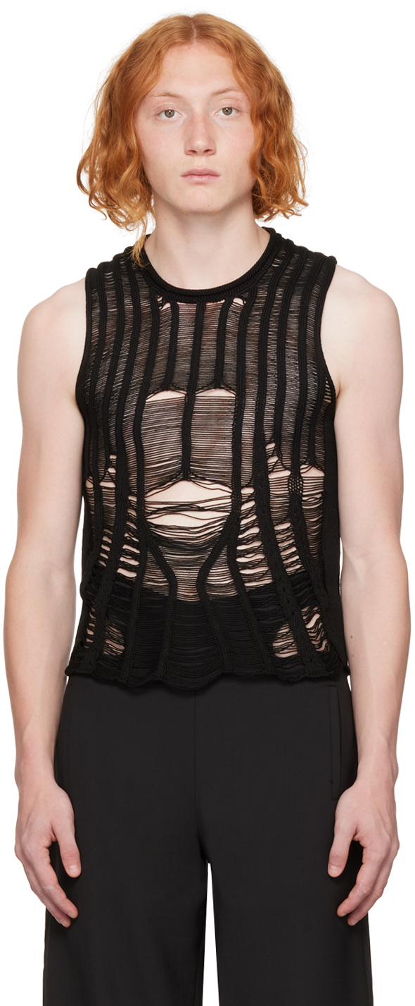 Dion Lee Black Distressed Floats Tank Top