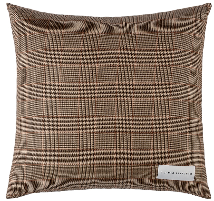 Tanner Fletcher Brown Check Cushion In Plaid Wool - 100% Wo