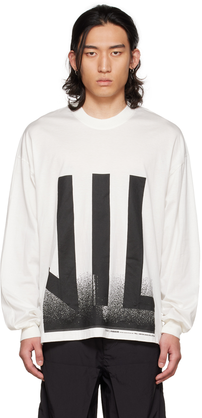 White Printed Long Sleeve T-Shirt by Julius on Sale