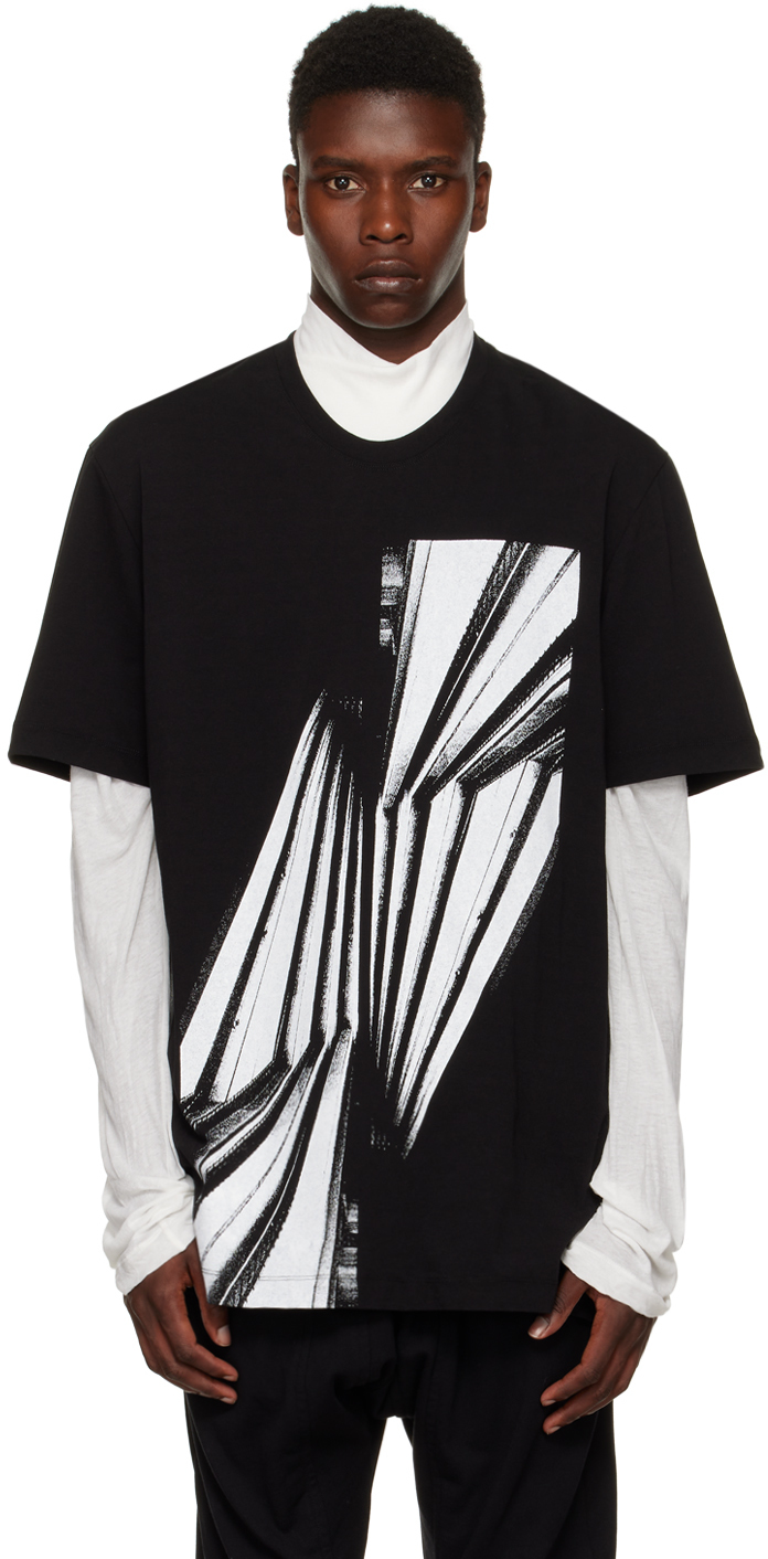 Black Printed T-Shirt by Julius on Sale