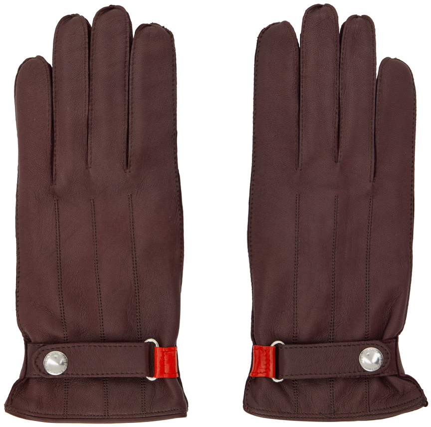 Ps By Paul Smith Burgundy Strap Gloves In Red