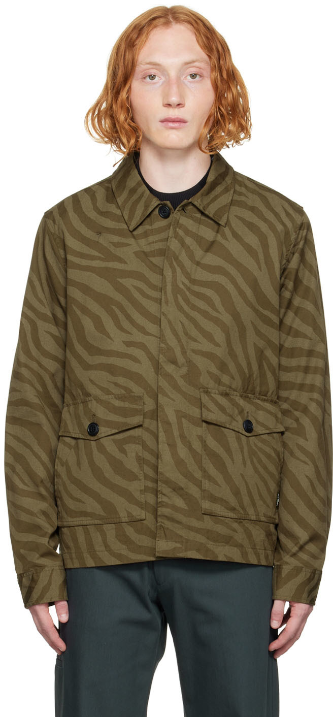 Ps By Paul Smith Khaki Graphic Print Jacket In 36 Greens