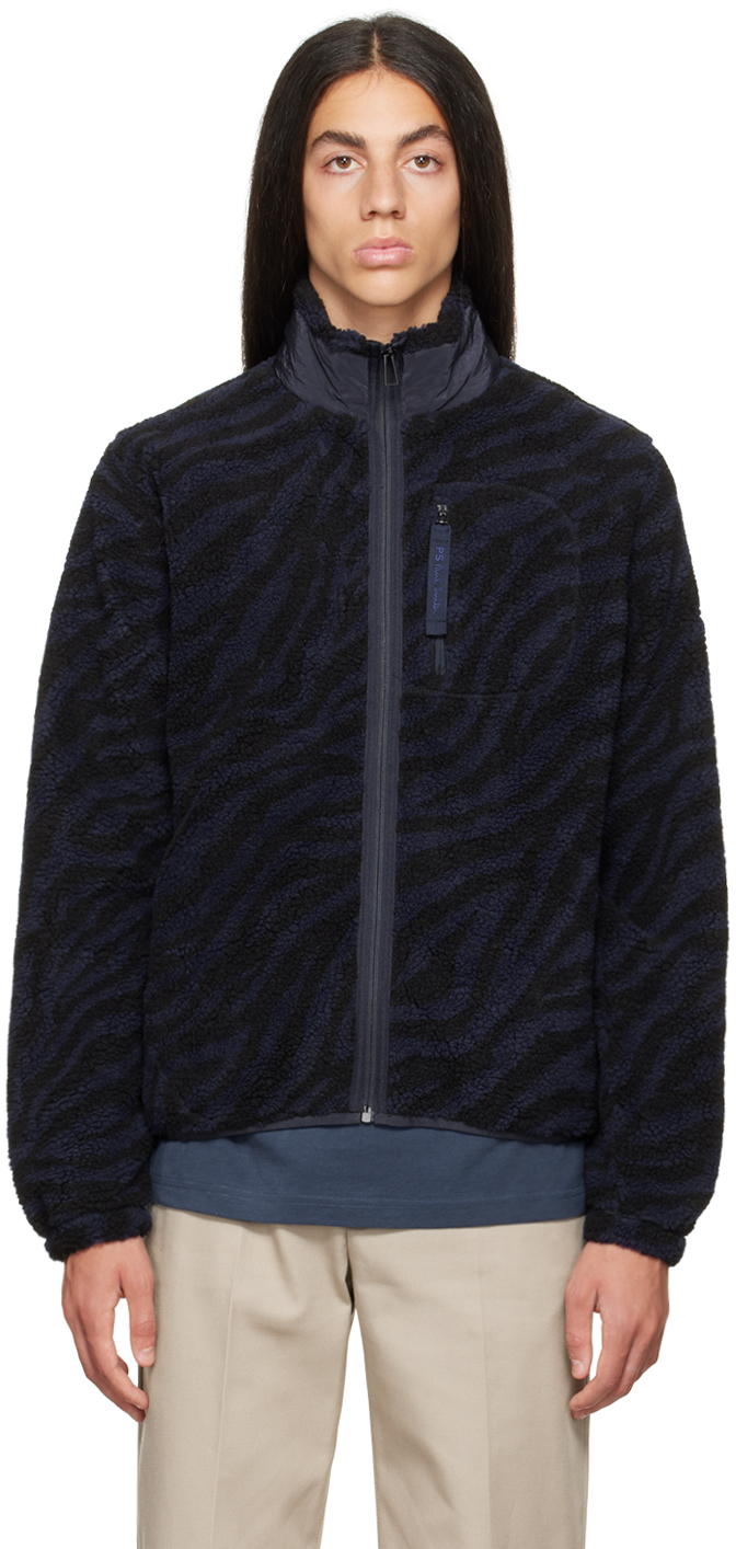 Black & Navy Zebra Zip-Up Sweater