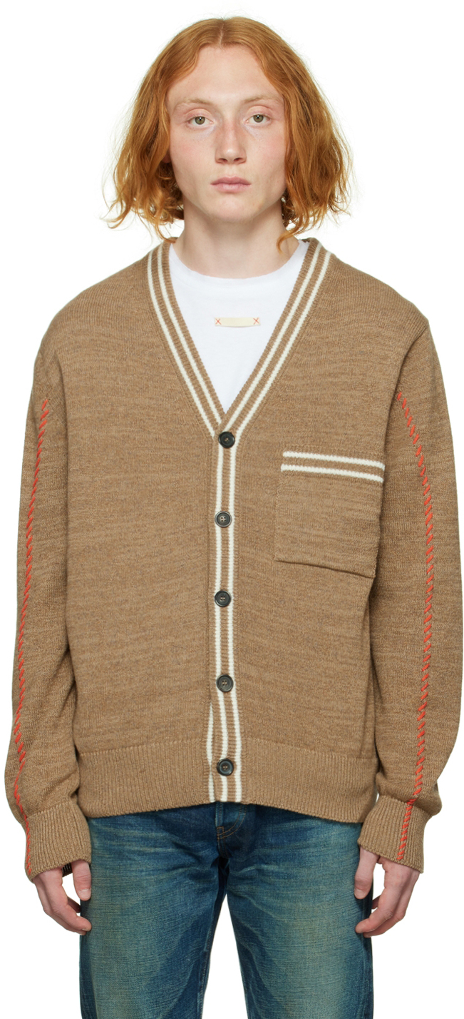 Brown Contrast Stitch Cardigan