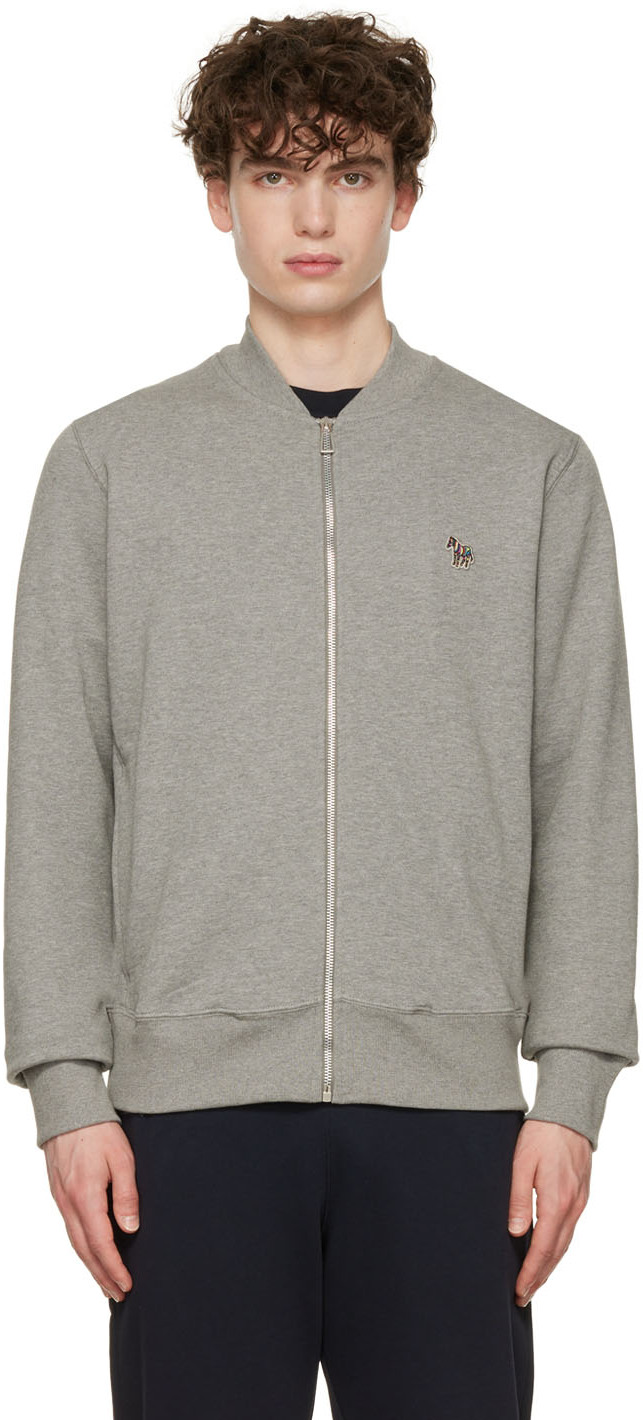 Ps By Paul Smith Zebra-embroidered Long-sleeve Organic-cotton Bomber Jacket In 72 Greys