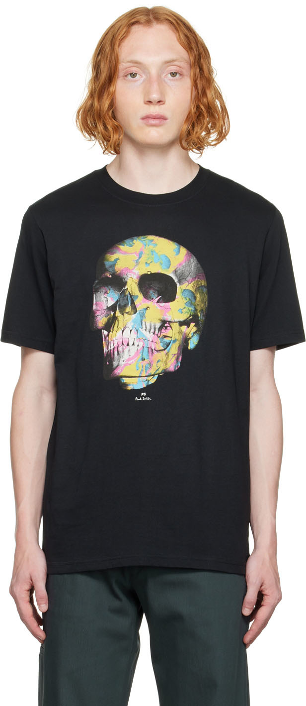 PS by Paul Smith Black Paint Skull T-Shirt