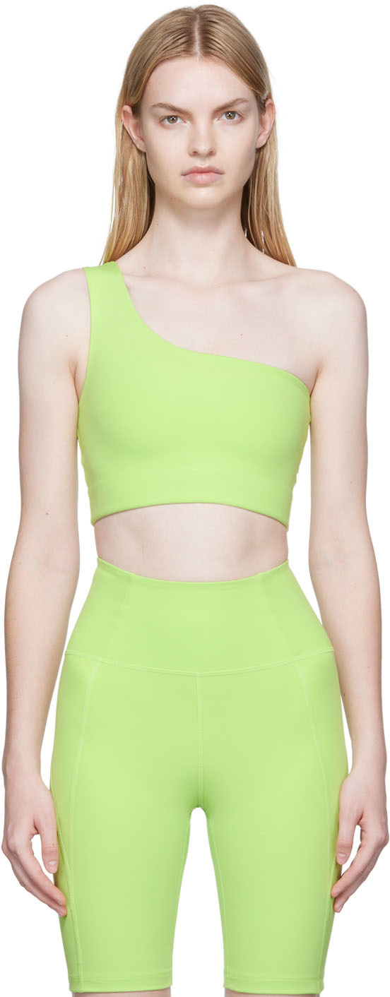 Girlfriend Collective Bianca One-shoulder Stretch-recycled Polyester Sports Bra In Key Lime
