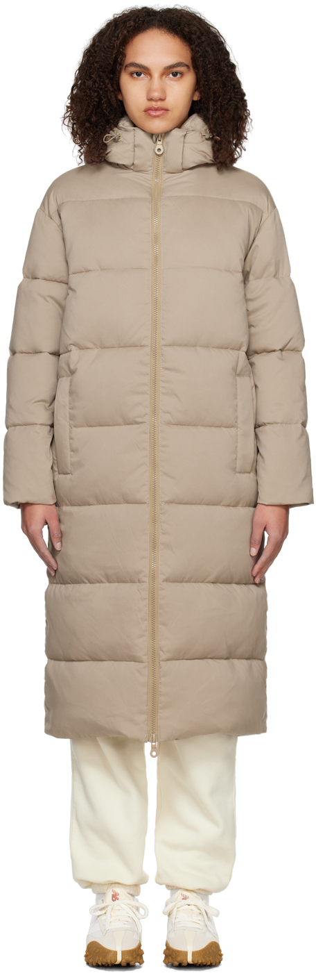 Shop Girlfriend Collective Taupe Serenity Puffer Coat In Limestone