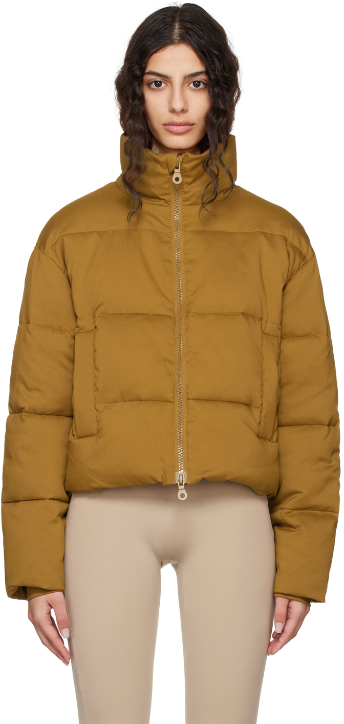 Girlfriend Collective Tan Cropped Puffer Jacket In Saddle
