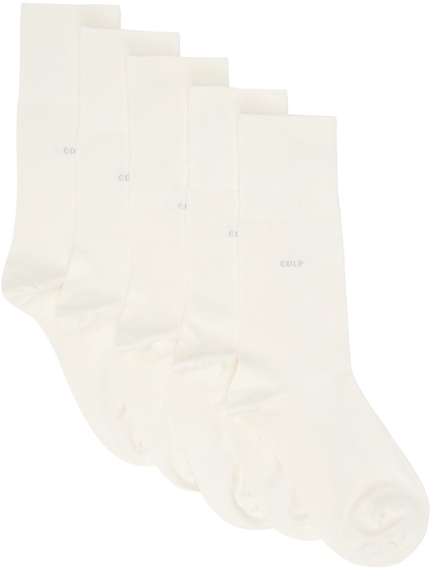 CDLP FivePack White Bamboo MidLength Socks SSENSE