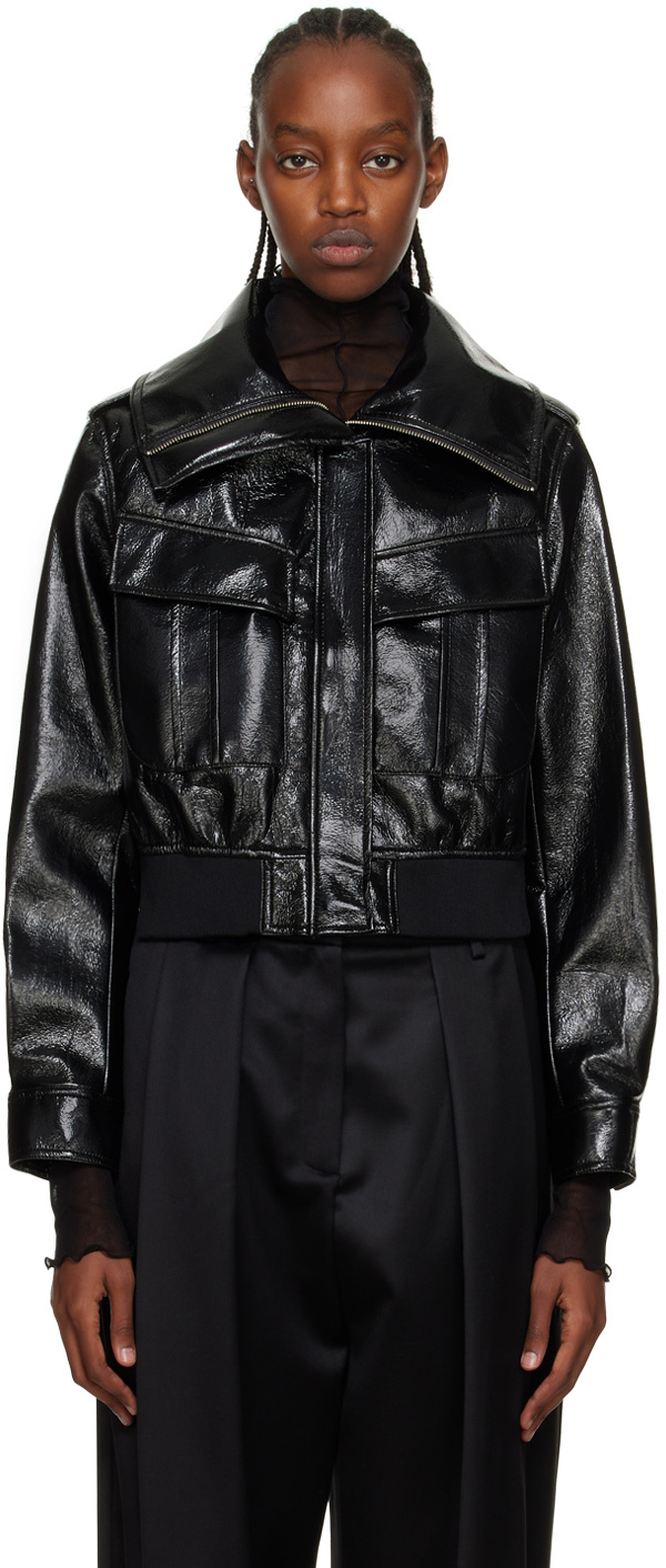 LVIR Black Faux-Leather Bomber Jacket
