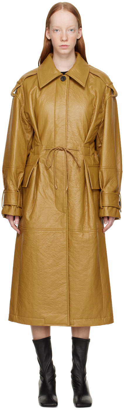 LVIR: Tan Wrinkle Faux-Leather Trench Coat | SSENSE UK