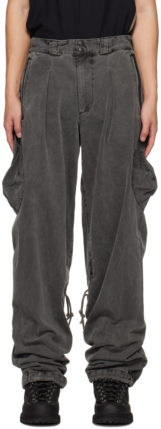 Gray Washed Denim Cargo Pants by Hyein Seo on Sale