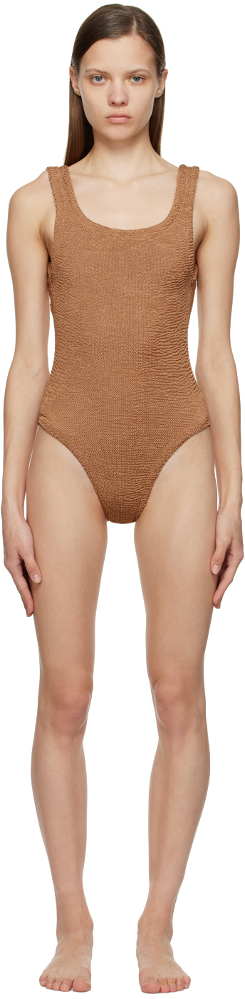 Hunza G Brown Square Neck One-Piece Swimsuit